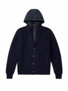Herno - Layered Shawl-Collar Ribbed Wool and Stretch-Nylon Hooded Jacket - Blue