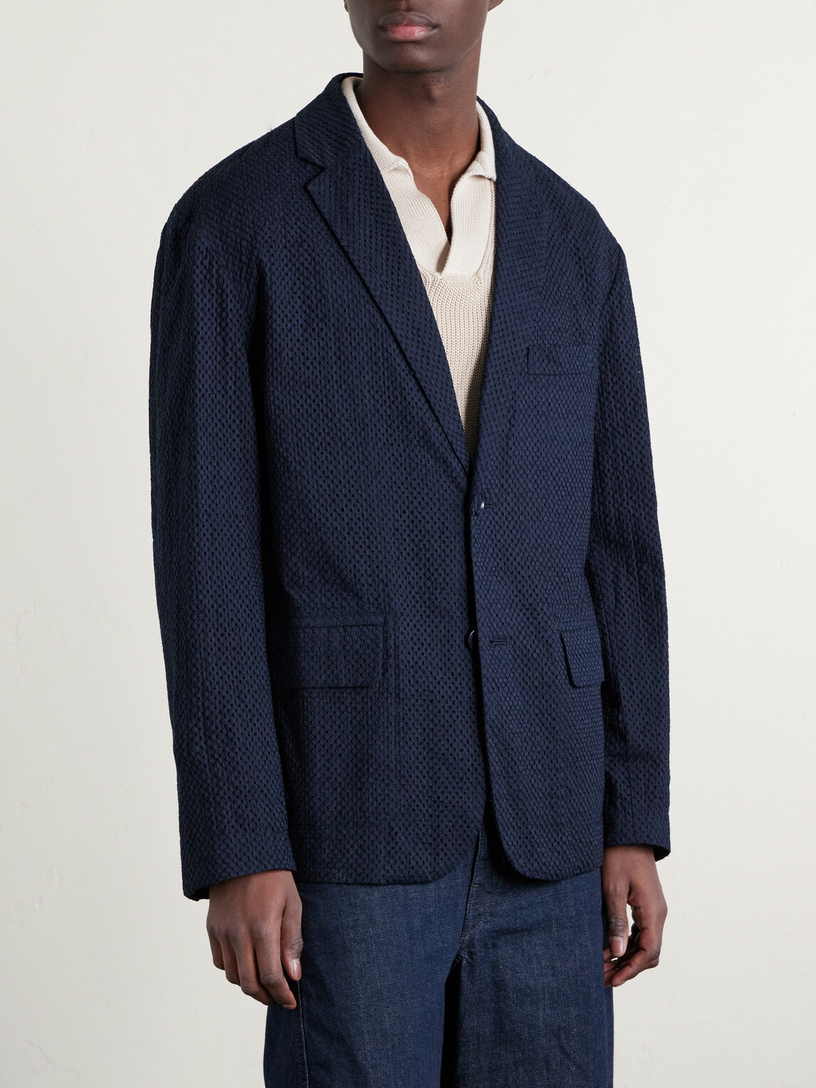 Blue Blue Japan - Textured Cotton Suit Jacket - Blue