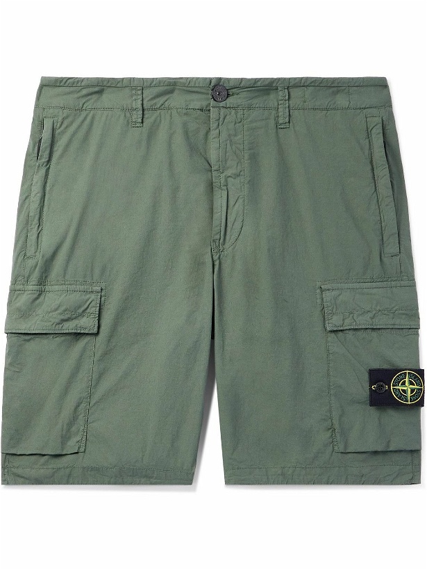 Photo: Stone Island - Straight-Leg Logo-Appliquéd Cotton-Blend Canvas Cargo Shorts - Green