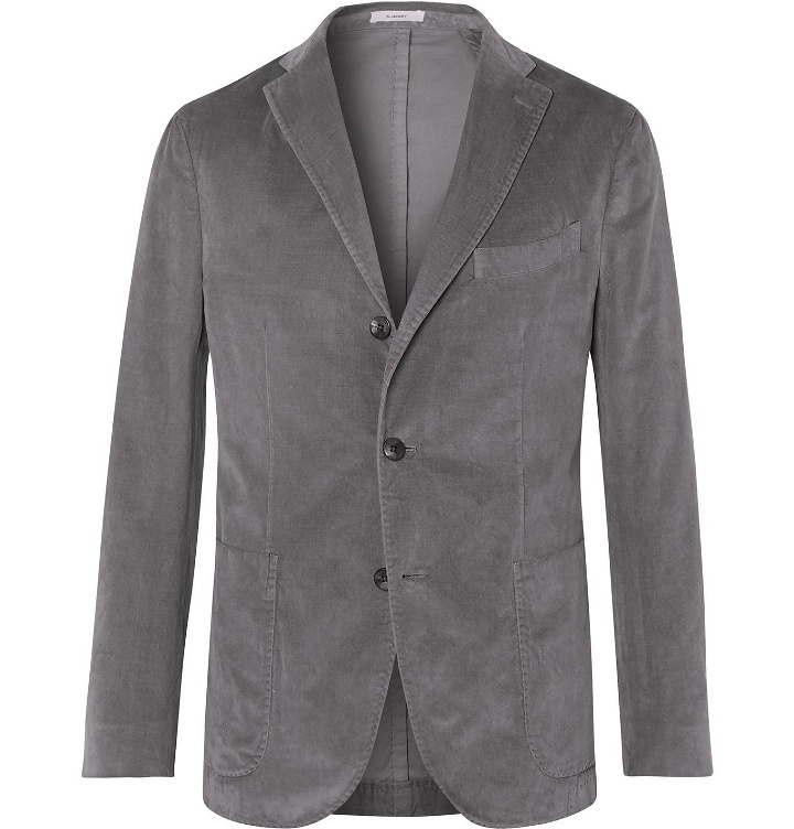 Photo: Boglioli - Kei Slim-Fit Unstructured Garment-Dyed Cotton-Velvet Blazer - Gray
