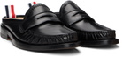 Thom Browne Black Calf Flexible Leather Mule Penny Loafers