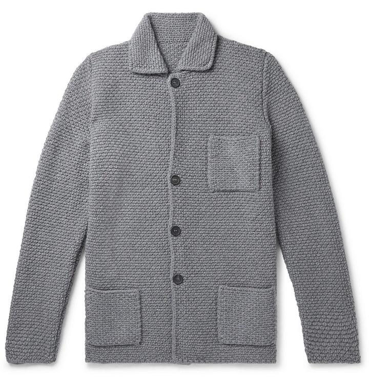 Photo: Anderson & Sheppard - Slim-Fit Waffle-Knit Merino Wool and Cashmere-Blend Cardigan - Gray