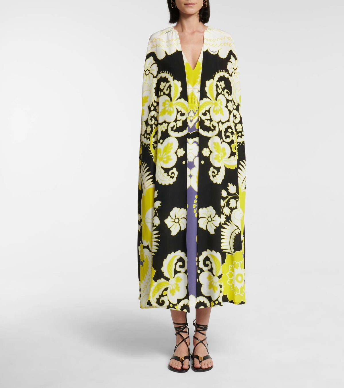 Valentino Valentino caped floral silk midi dress