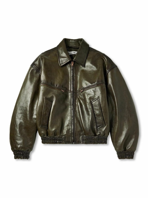 Photo: Acne Studios - Lavia Oversized Padded Waxed-Leather Bomber Jacket - Green