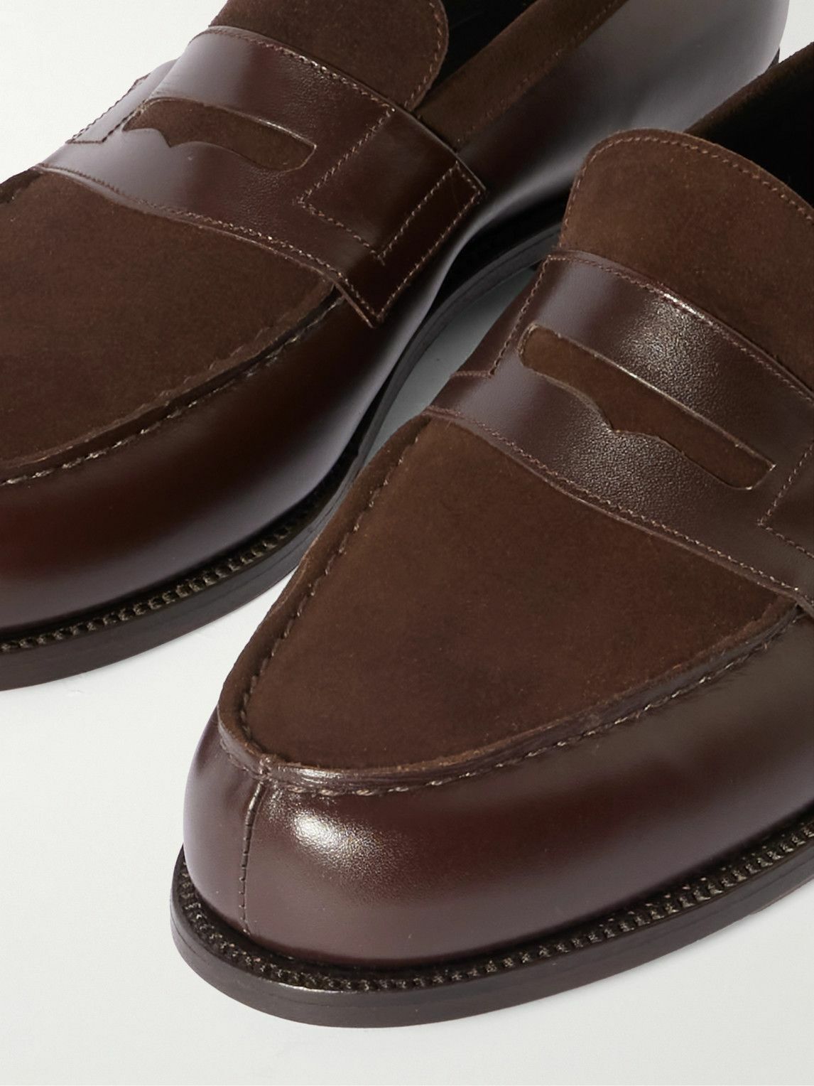 J.M. Weston - 180 Leather and Suede Penny Loafers - Brown