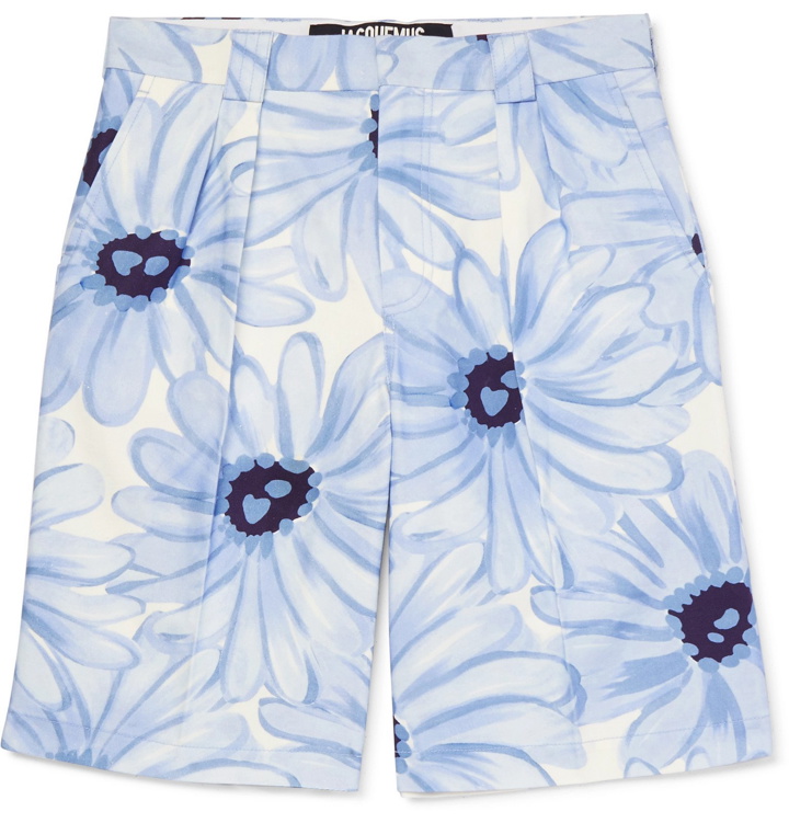 Photo: Jacquemus - Wide-Leg Printed Pleated Cotton Shorts - Blue