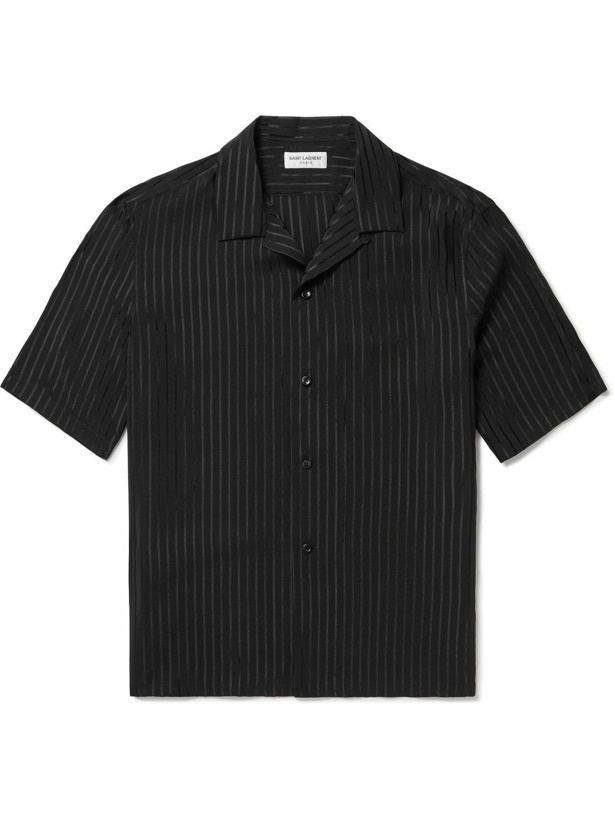 Photo: SAINT LAURENT - Camp-Collar Striped Silk-Charmeuse Shirt - Blue