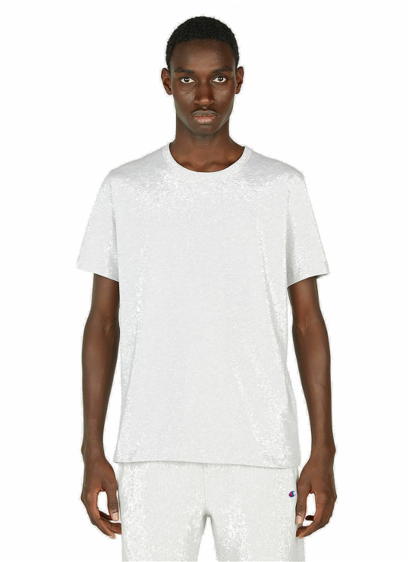 Photo: Champion - Logo Embroidered Short-Sleeved T-shirt in Light Grey