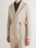 Lemaire - Shawl-Collar Belted Double Breasted Crinkled Silk-Blend Blazer - Neutrals