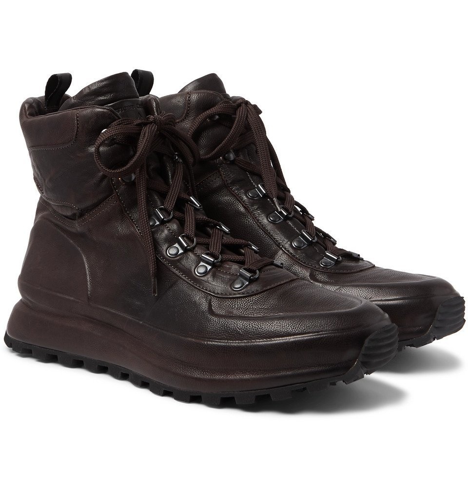 Photo: Officine Creative - Frontier Shearling-Lined Leather High-Top Sneakers - Brown