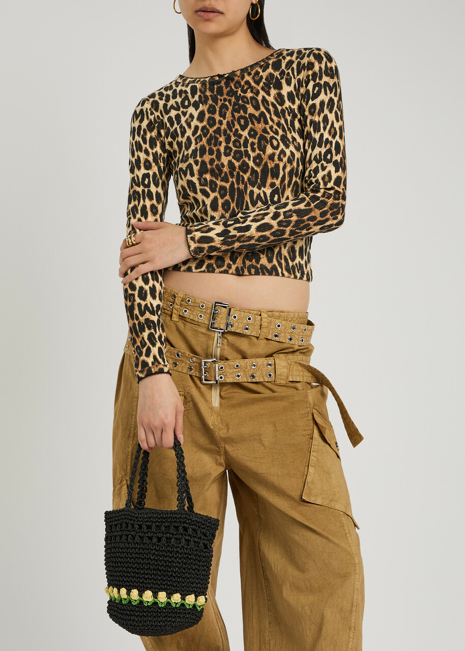 Damson Madder Tulip Raffia top Handle bag - Black - One Size