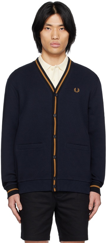 Photo: Fred Perry Navy Striped Trim Cardigan