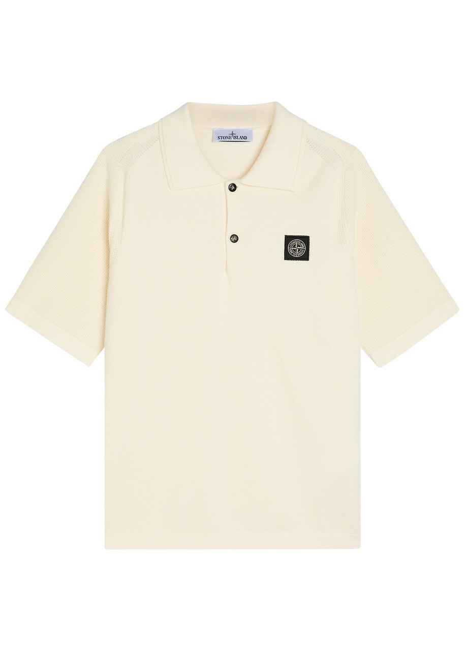 Stone Island Piqué Cotton Polo Shirt Ivory
