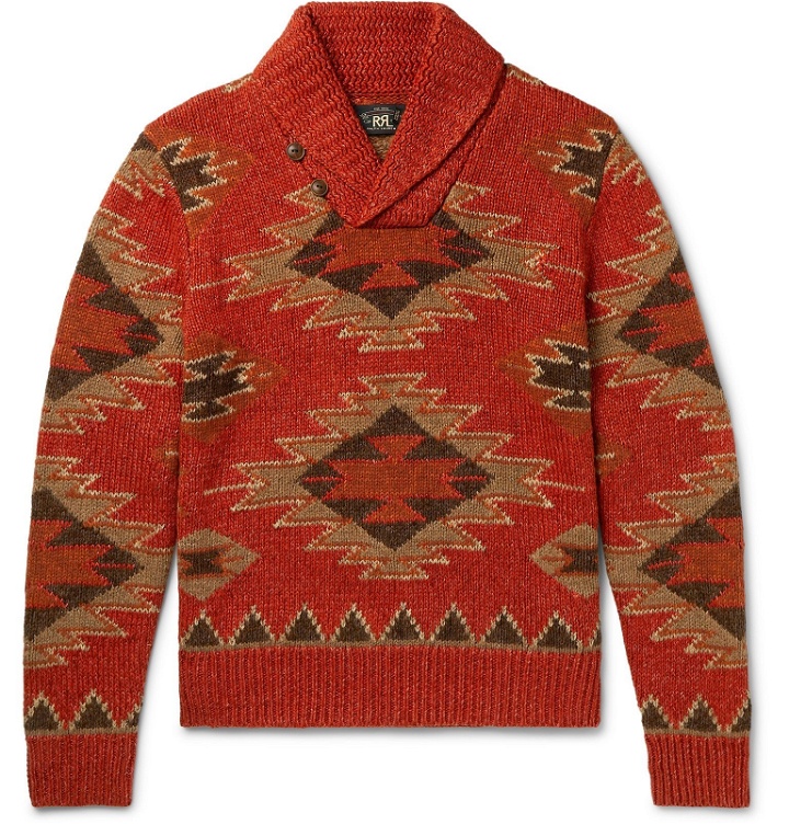 Photo: RRL - Shawl-Collar Intarsia Linen, Cotton, Silk and Wool-Blend Sweater - Orange