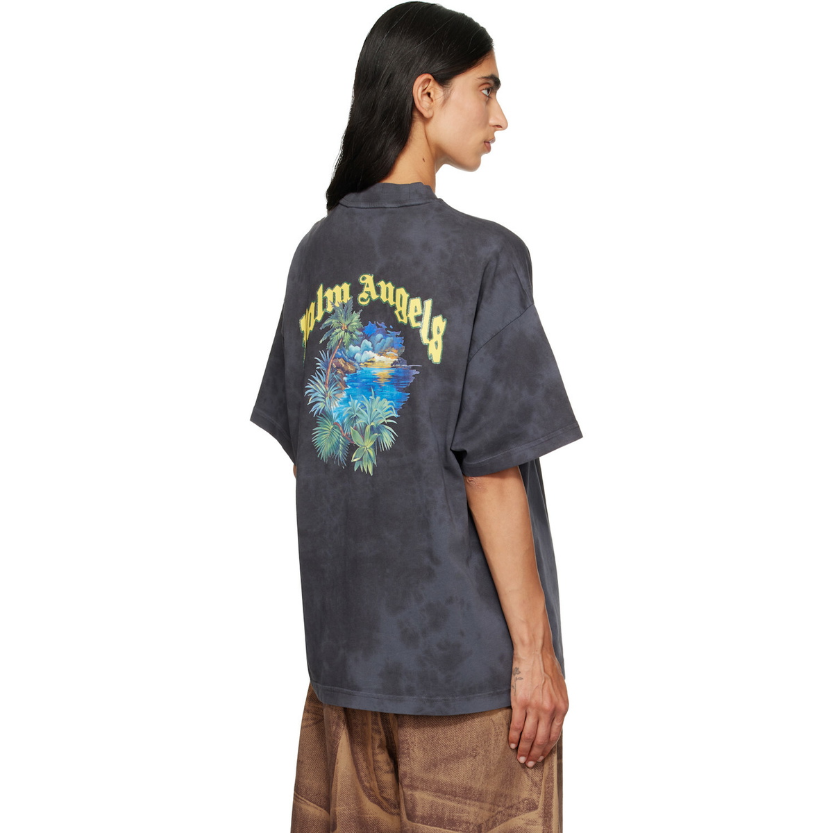 Palm Angels Black Curved Logo T-shirt