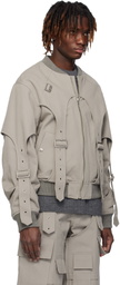 We11done Gray Double Layered MA-1 Bomber Jacket
