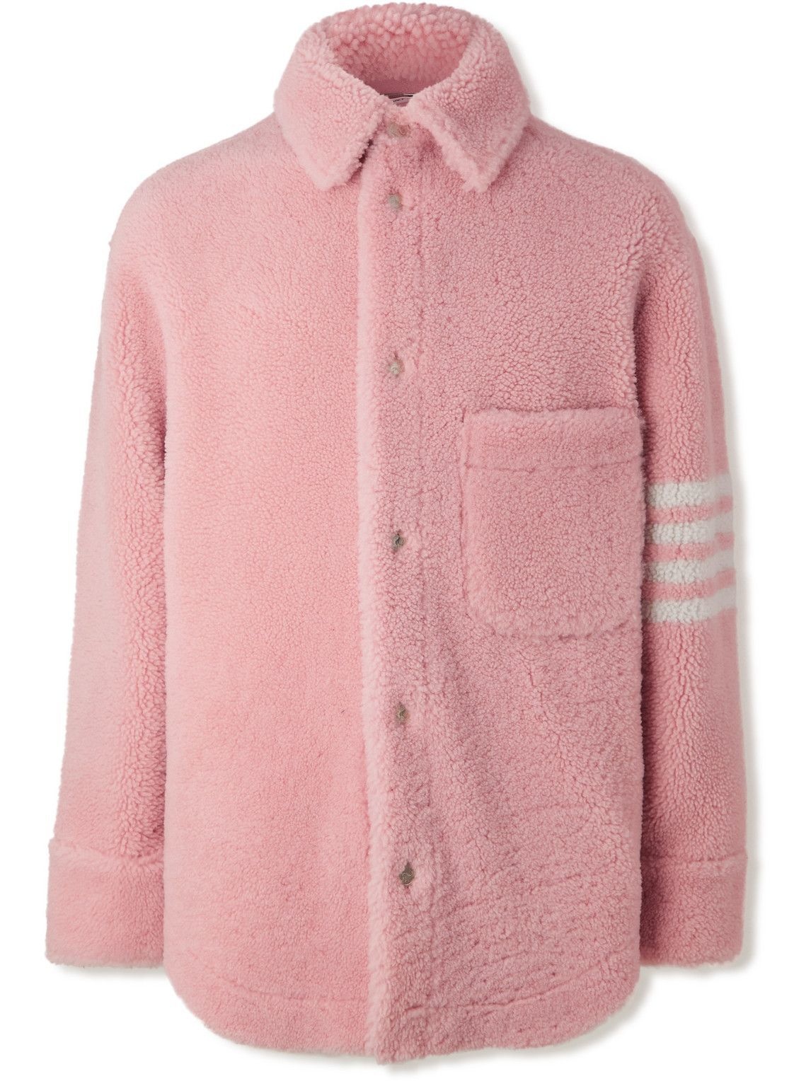 Photo: Thom Browne - Oversized Striped Shearling Jacket - Pink