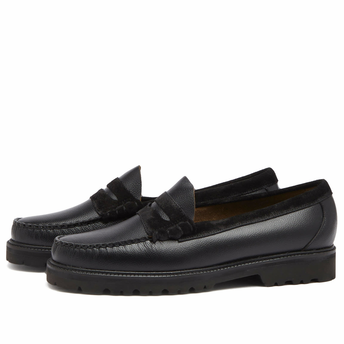 Bass Weejuns Men's Larson Lug Soft Grain Loafer in Black Textured Leather