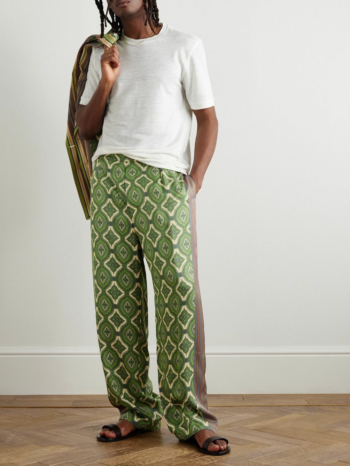 Etro - Harlequin Straight-Leg Pleated Striped Paisley-Print