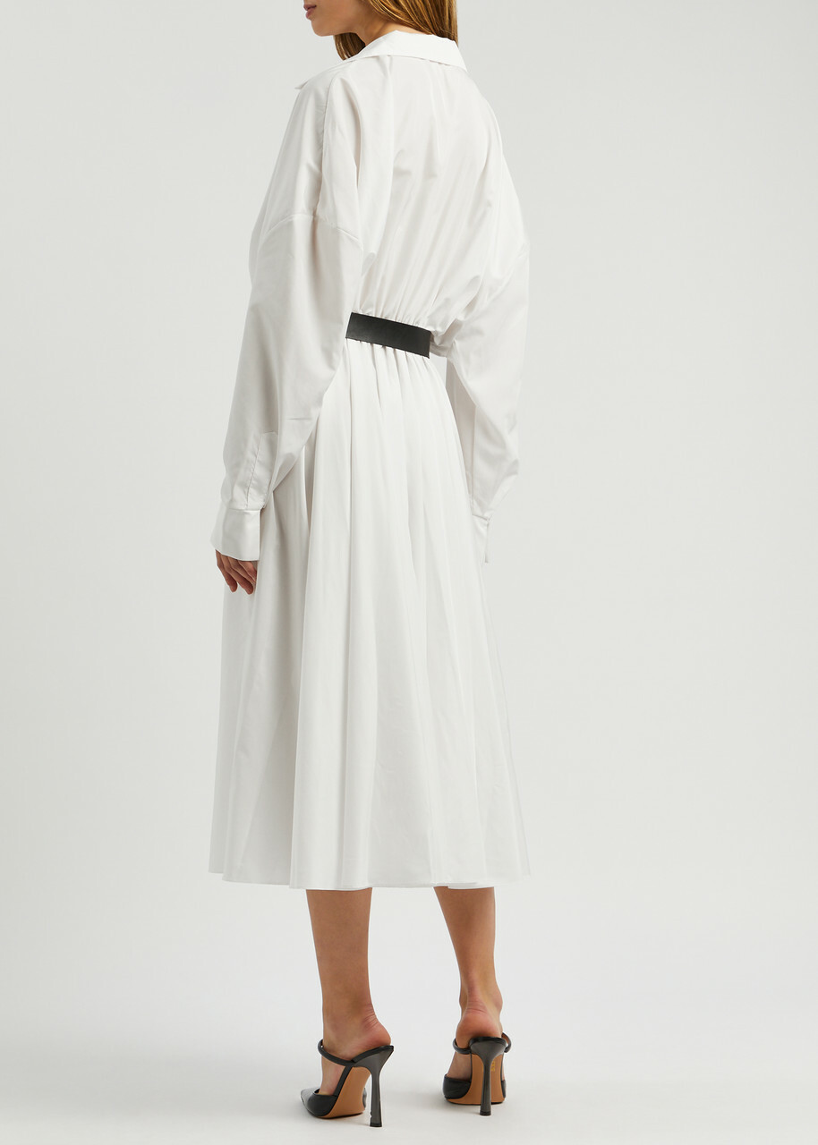 Norma Kamali Belted Matte Satin Shirt Dress White