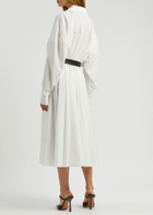 Norma Kamali Belted Matte Satin Shirt Dress White