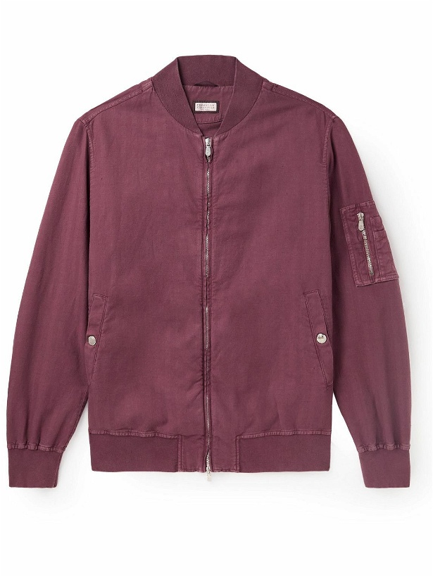 Photo: Brunello Cucinelli - Garment-Dyed Herringbone Cotton-Blend Bomber Jacket - Pink