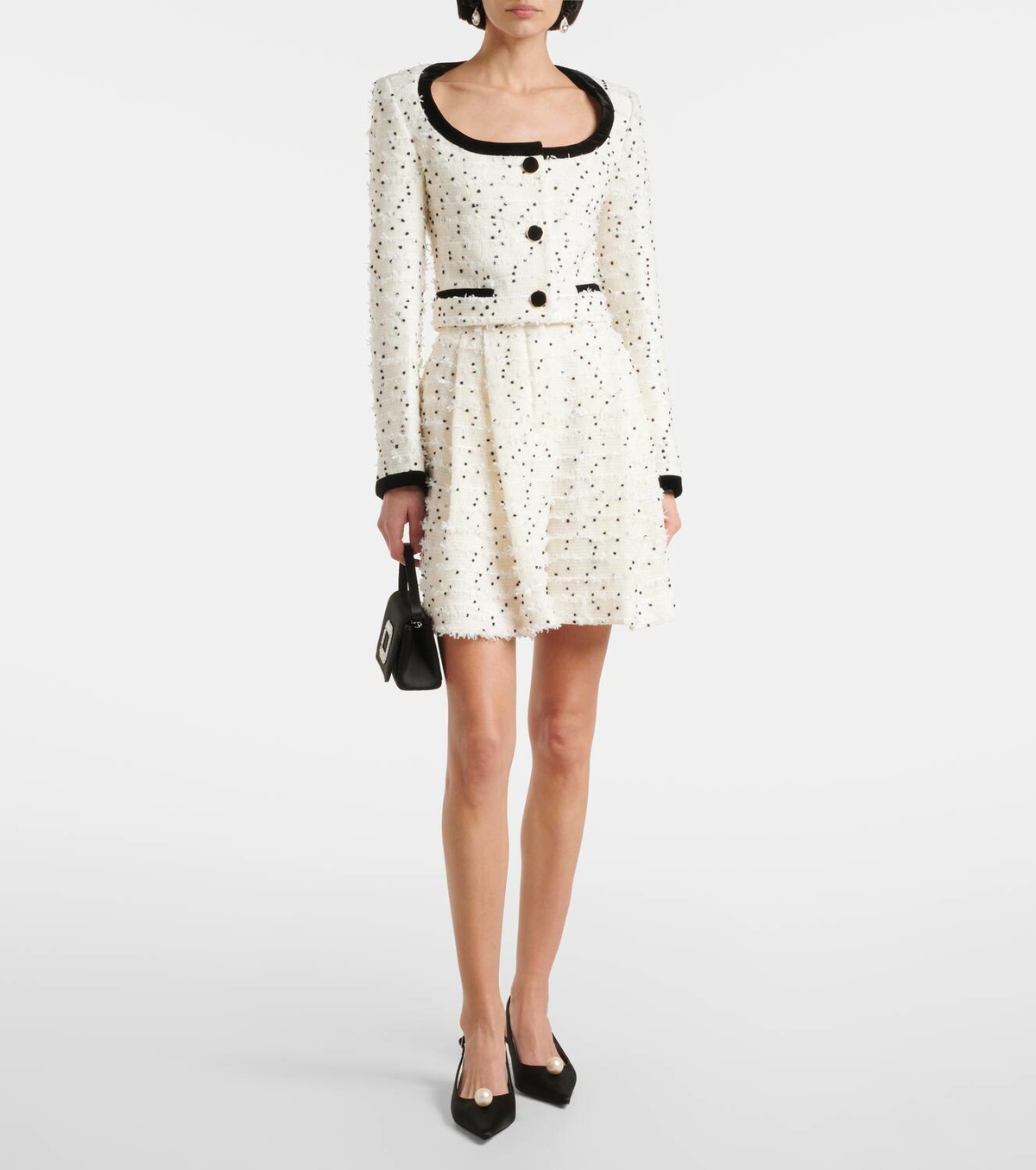 Nina Ricci Polka-dot fringed wool-blend tweed jacket