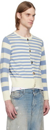 Charles Jeffrey LOVERBOY Off-White & Blue Button Down Cardigan