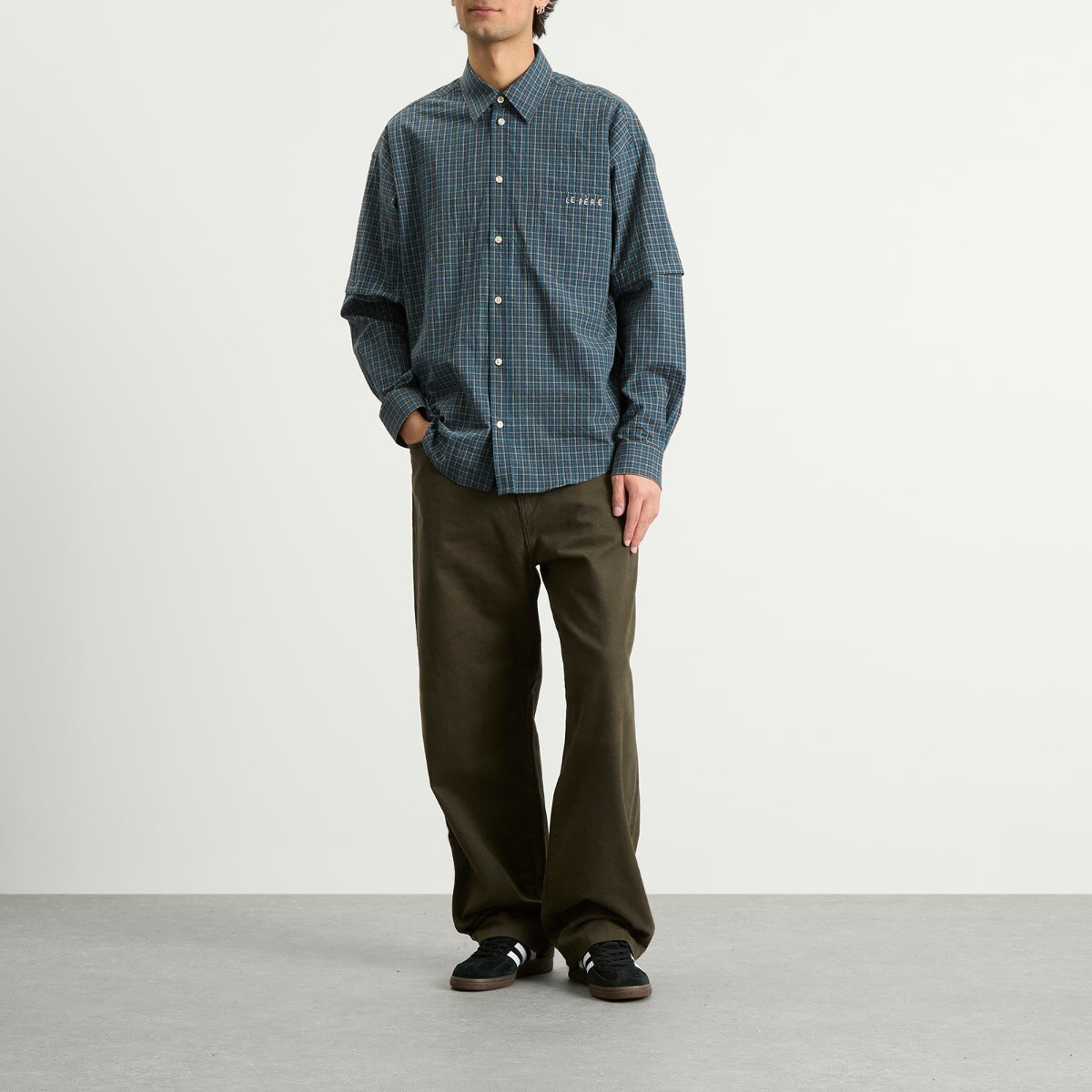 Le Père Men's Detached Sleeve Fun Shirt in Blue Check