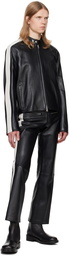 Courrèges Black & White Contrast Band Biker Leather Pants