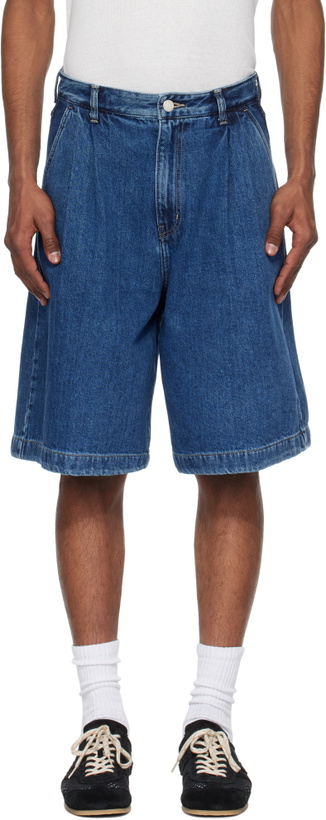 Photo: Solid Homme Blue Pleated Denim Shorts