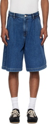 Solid Homme Blue Pleated Denim Shorts