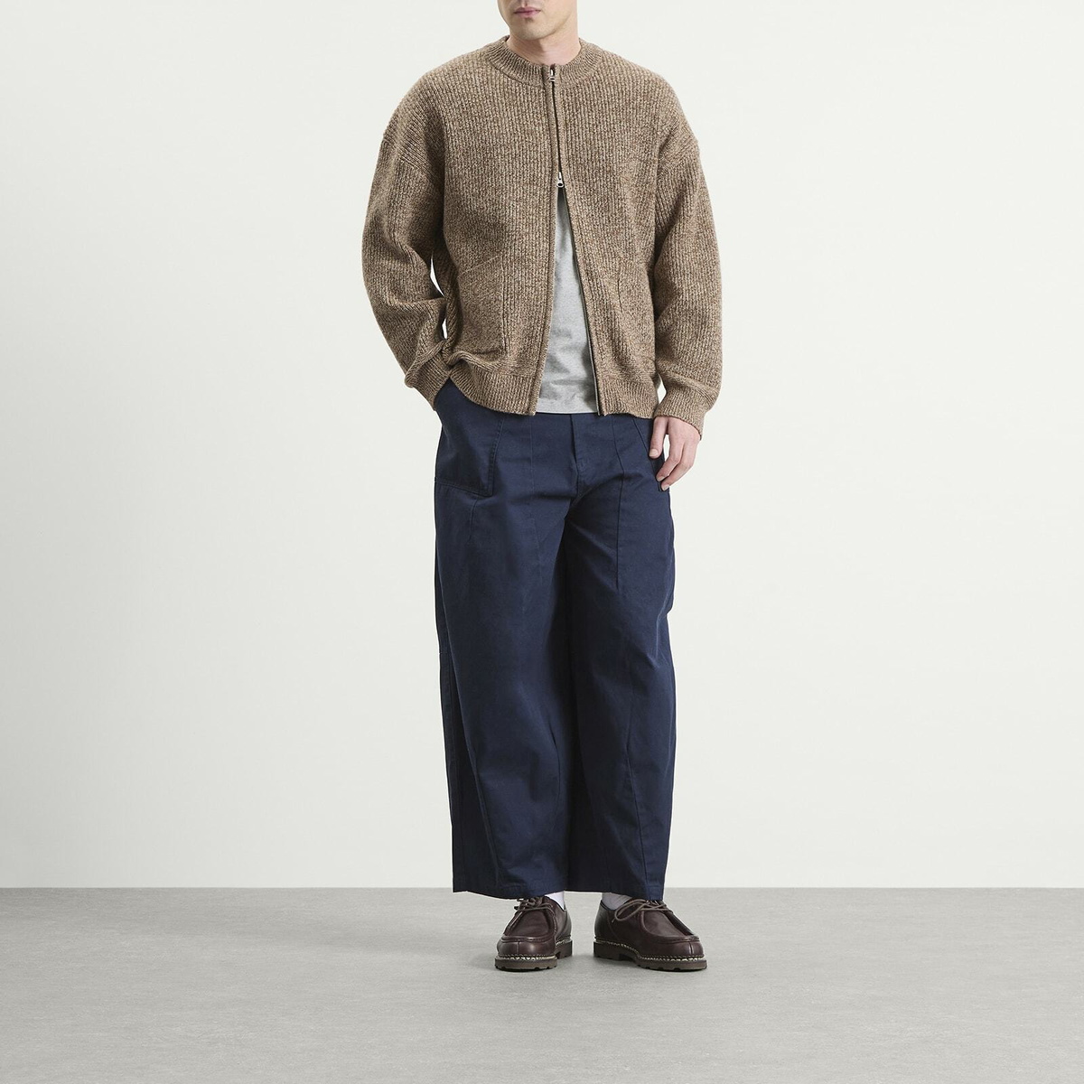 FrizmWORKS Men's Tweed Wool Deck Zip Cardigan in Brown