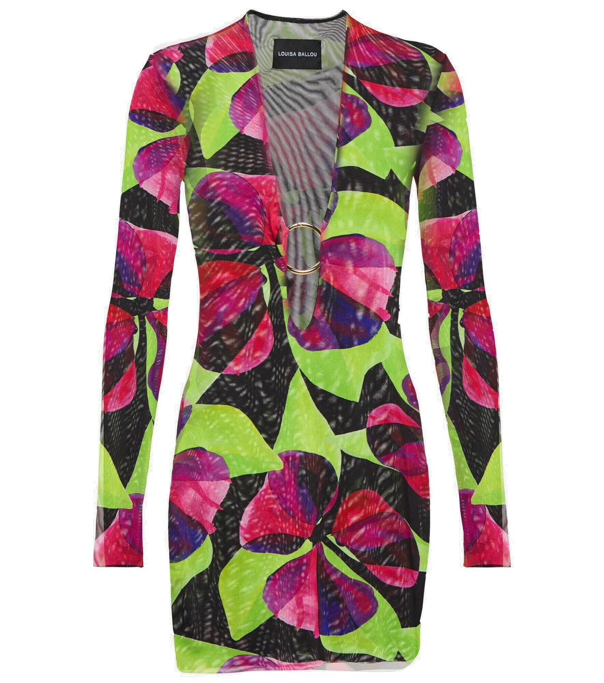 Louisa Ballou Helios Women's Long Sleeve Printed Mini Coverup Dress Cotton Silk Small