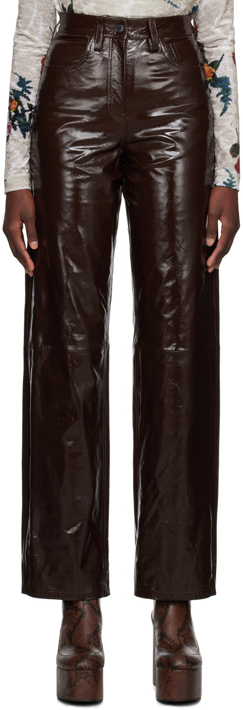 Dries Van Noten Brown Five-Pocket Leather Pants Dries Van Noten