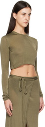 The Frankie Shop Khaki Kazel Cropped Thin Knit T-shirt