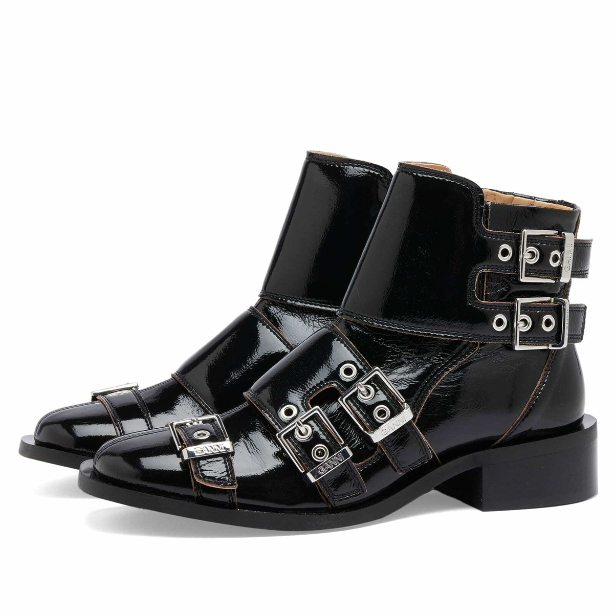 GANNI Women's Feminine Buckle Boot Naplack in Black GANNI