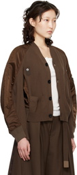 sacai Brown Nylon Twill & Knit Cardigan