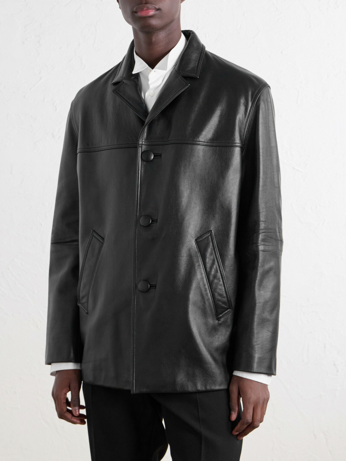 TOTEME - Panelled Full-Grain Leather Jacket - Black