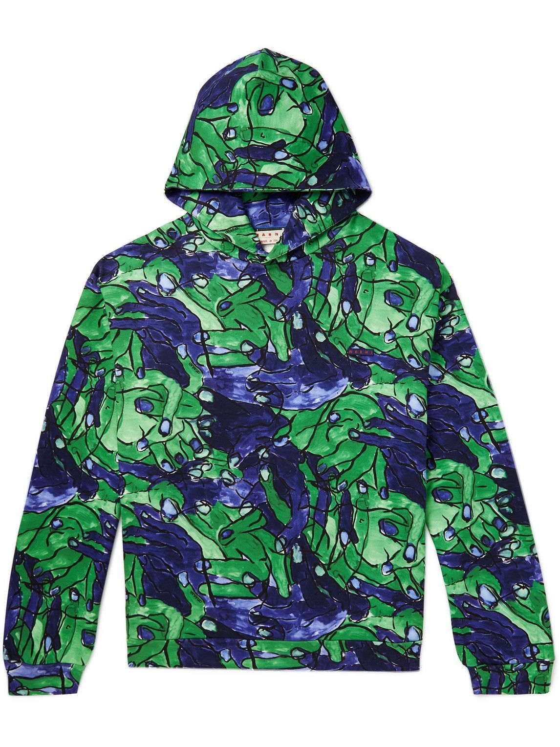 Marni - Printed Cotton-Jersey Hoodie - Green Marni