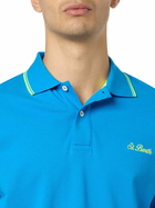 MC2 Saint Barth Man Bluette Cotton Piquet Polo Shirt Beverly Hills With Palm Embroidery