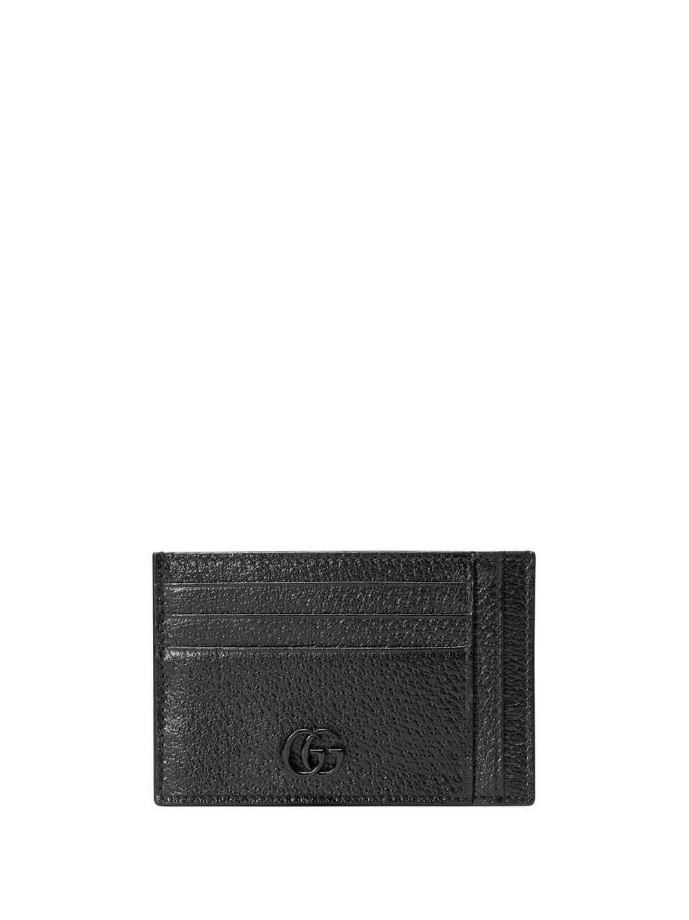 Gucci Signature Black Leather Gold Logo Print Credit Card Holder Bifold  Wallet