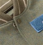 KAPITAL - Appliquéd Faux Leather and Wool-Blend Tweed Varsity Jacket - Gray