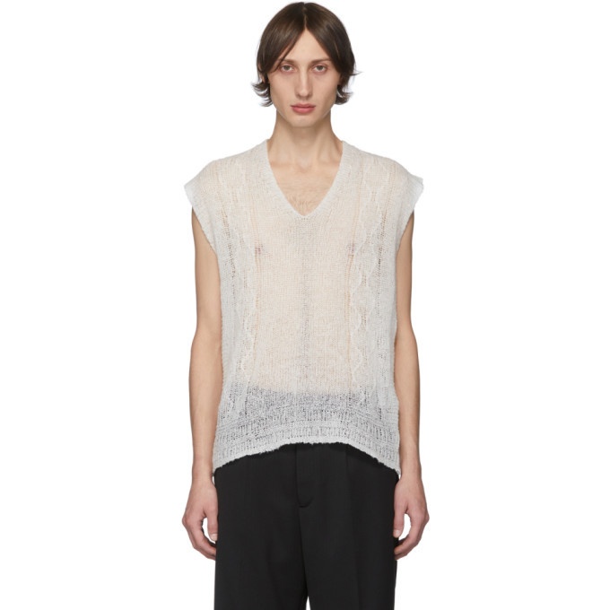 Photo: Our Legacy White Wool Reversed Cable Vest