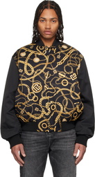Balmain Black Chaînes Pattern & Monogram Reversible Bomber Jacket