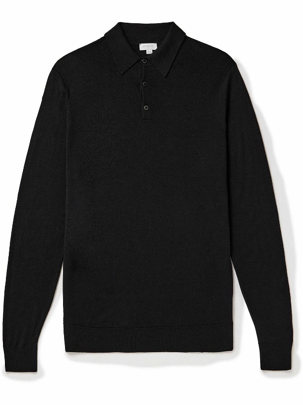 Photo: Sunspel - Slim-Fit Merino Wool Polo Shirt - Black