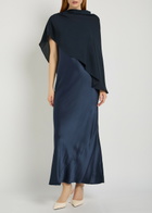 Reformation Lilibeth Cape-effect Silk Midi Dress Navy