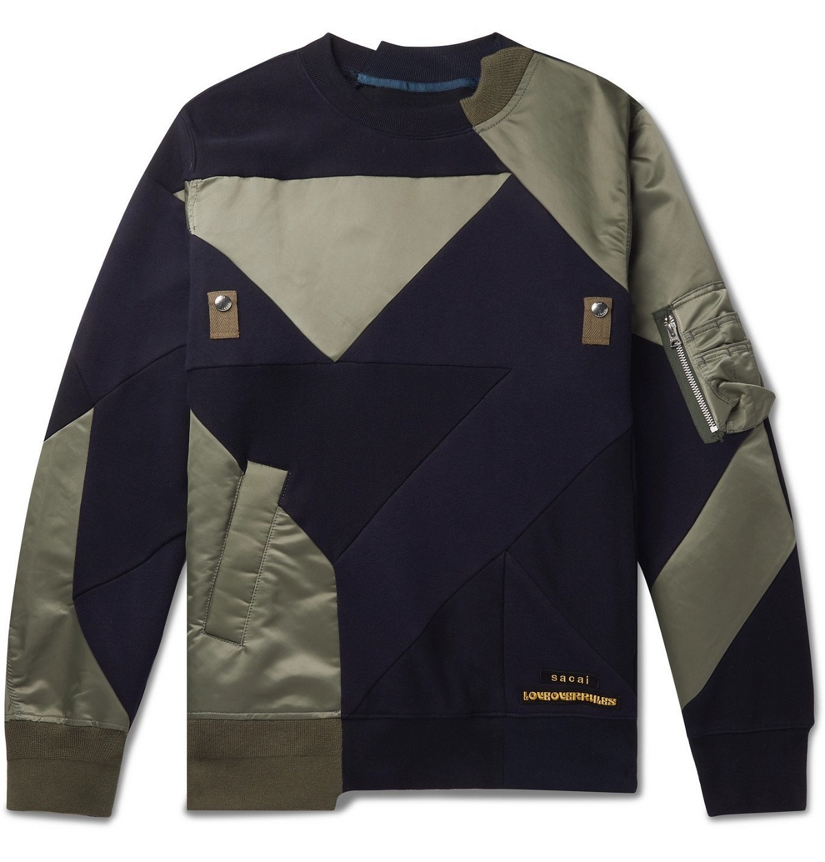 Photo: Sacai - Hank Willis Thomas Logo-Appliquéd Patchwork Shell and Cotton-Jersey Sweatshirt - Multi