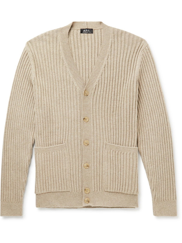 Photo: A.P.C. - Corantin Ribbed-Knit Cardigan - Neutrals