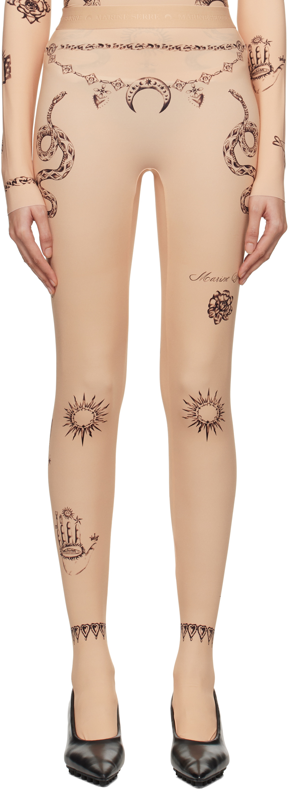 Marine Serre Beige Tattoo Printed Leggings Marine Serre